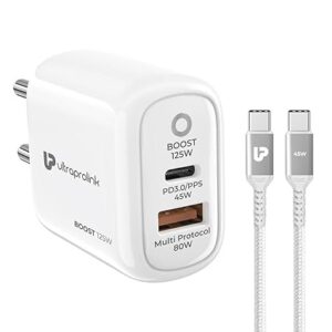 ULTRAPROLINK 125W USB C&USB-A PD- PPS Fast Charger|Type C Adapter|80W USB-A&45W USB-C Port|Compatible For Samsung,iPhone 15/16,Nothing,Motorola |1M USB C-C Cable|UM1134 |Boost 125,White