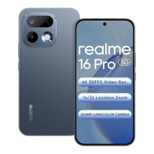 realme 16 Pro 5G Smartphone 12+256GB Pebble Grey, 144Hz AMOLED Display,7000mAh Battery,80W SuperVOOC, 200MP Primary Camera 50MP Front Camera, MediaTek 7300-Max Processor,IP69